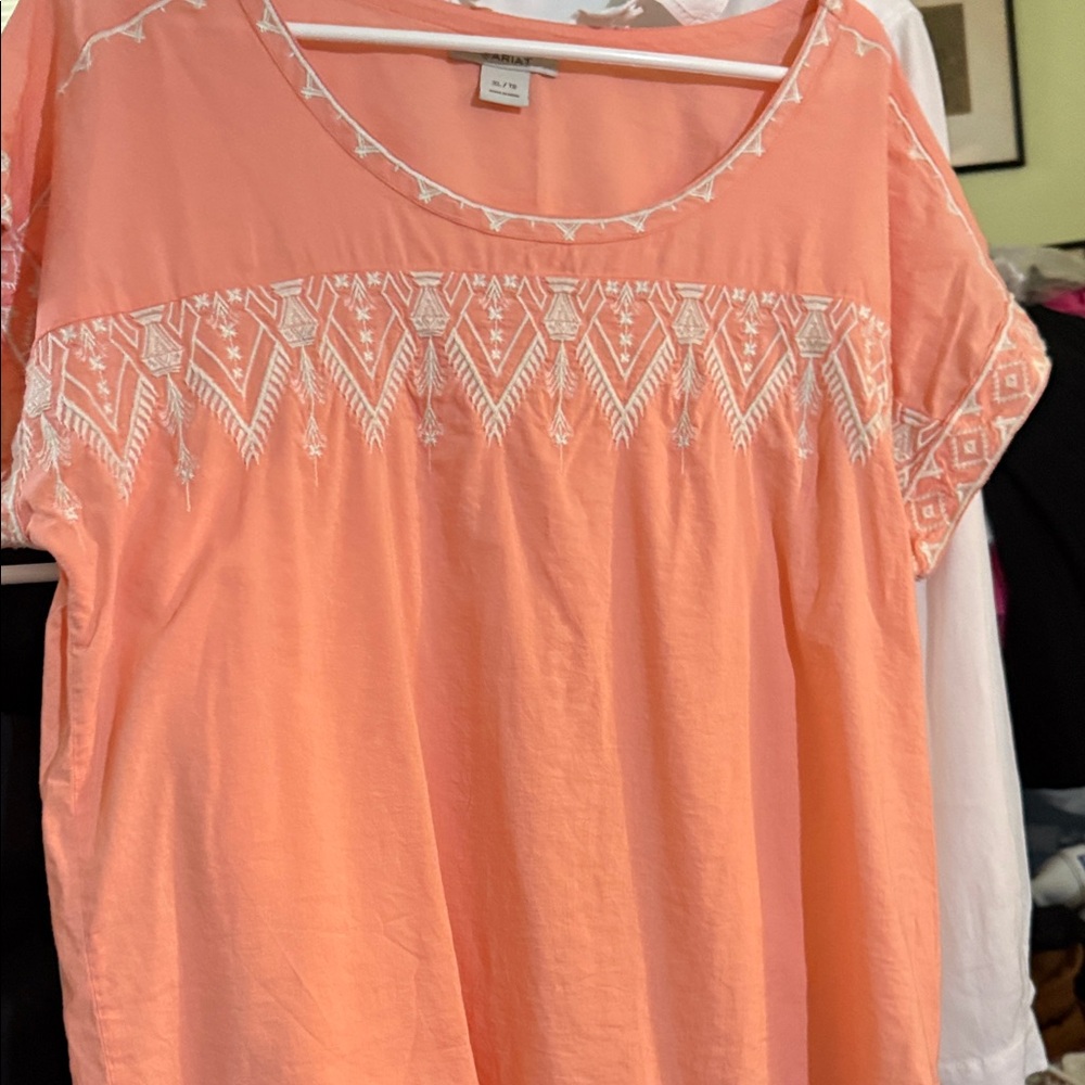 Ariat Peach Embroidered Blouse